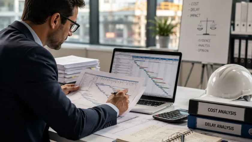 Quantum expert analysing construction cost and delay evidence for a dispute