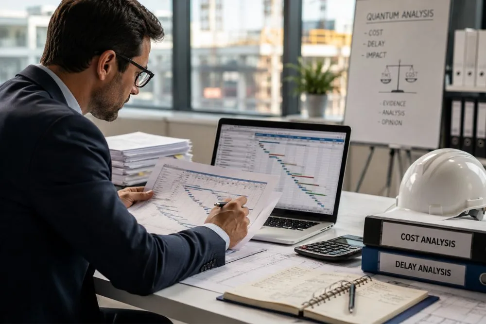 Quantum expert analysing construction cost and delay evidence for a dispute