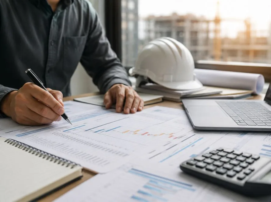Contractor preparing an extension of time claim with delay records and programme
