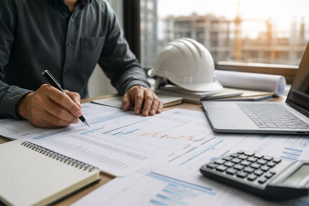 Contractor preparing an extension of time claim with delay records and programme