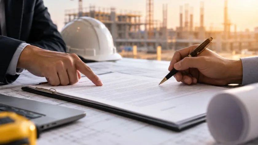 Specialist reviewing a construction contract to identify risk before signing