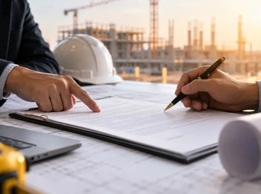 Specialist reviewing a construction contract to identify risk before signing