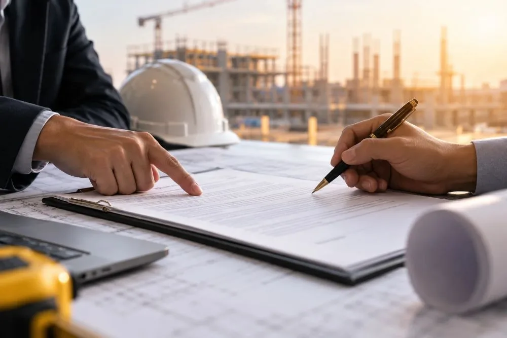 Specialist reviewing a construction contract to identify risk before signing